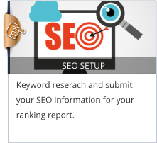 SEO SETUP Keyword reserach and submit your SEO information for your ranking report.