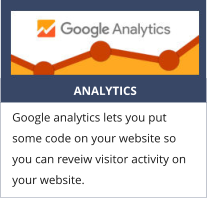 ANALYTICS Google analytics lets you put some code on your website so you can reveiw visitor activity on your website.